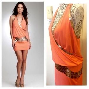 Bebe orange/coral Sequin Wrap Dress